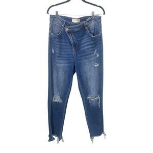 Risen Women's Size 31 Distressed Skinny ankle Jeans Blue High-Waisted Denim‎